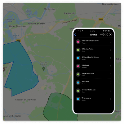 Personal vehicle tracking software - Geofence Screen