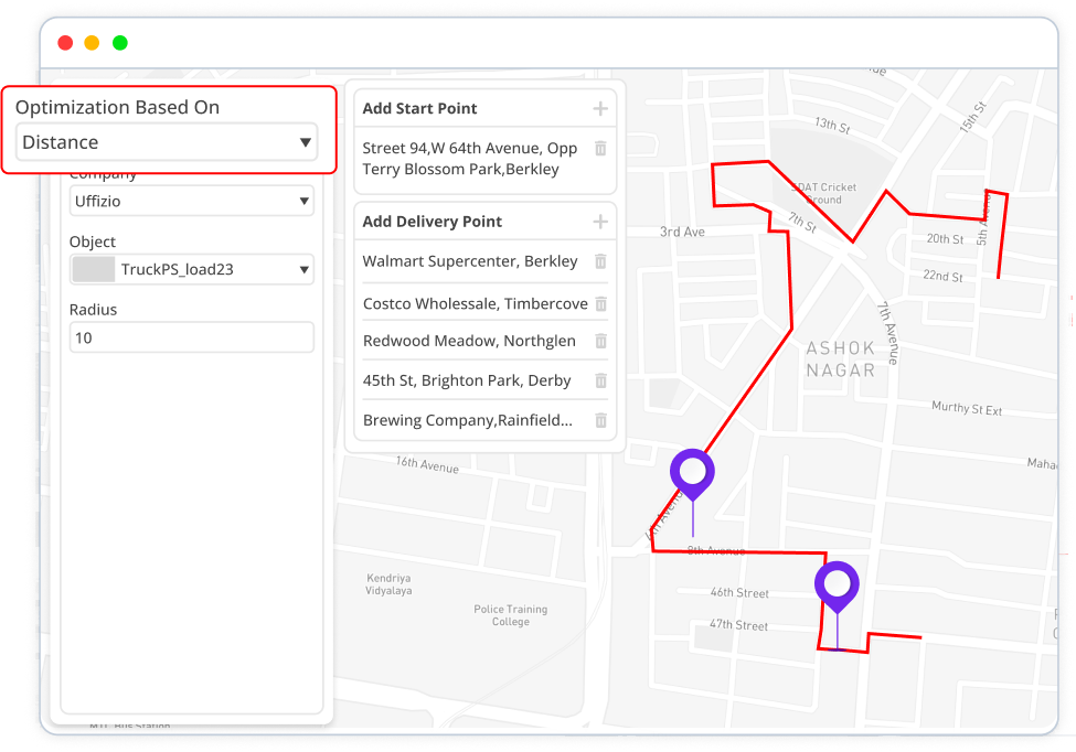 Distance & Weight based optimization screen